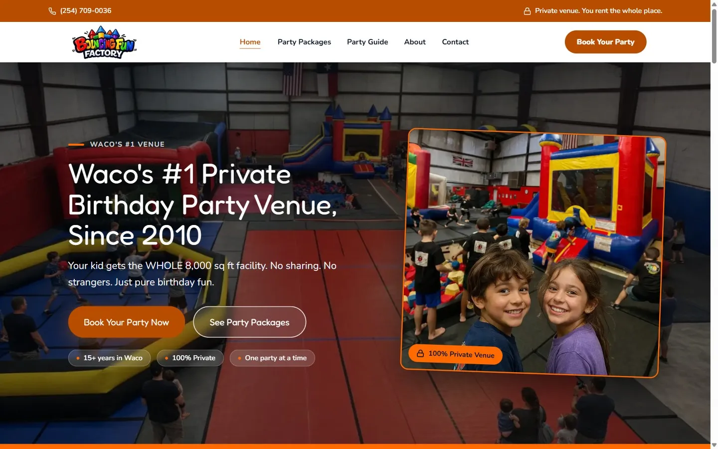 The Bouncing Fun Factory site we built, shown in a browser window